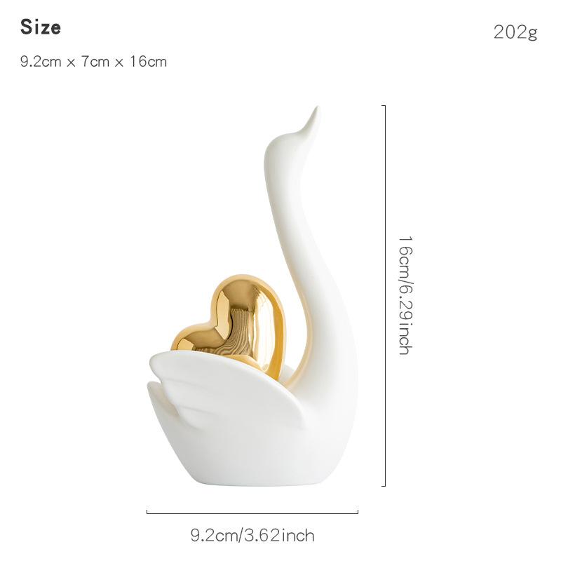 Love Couple Swan Ornament Ceramic Crafts Golden Love Sculpture White ceramic swan figurine  TV cabinet Home decor accessories