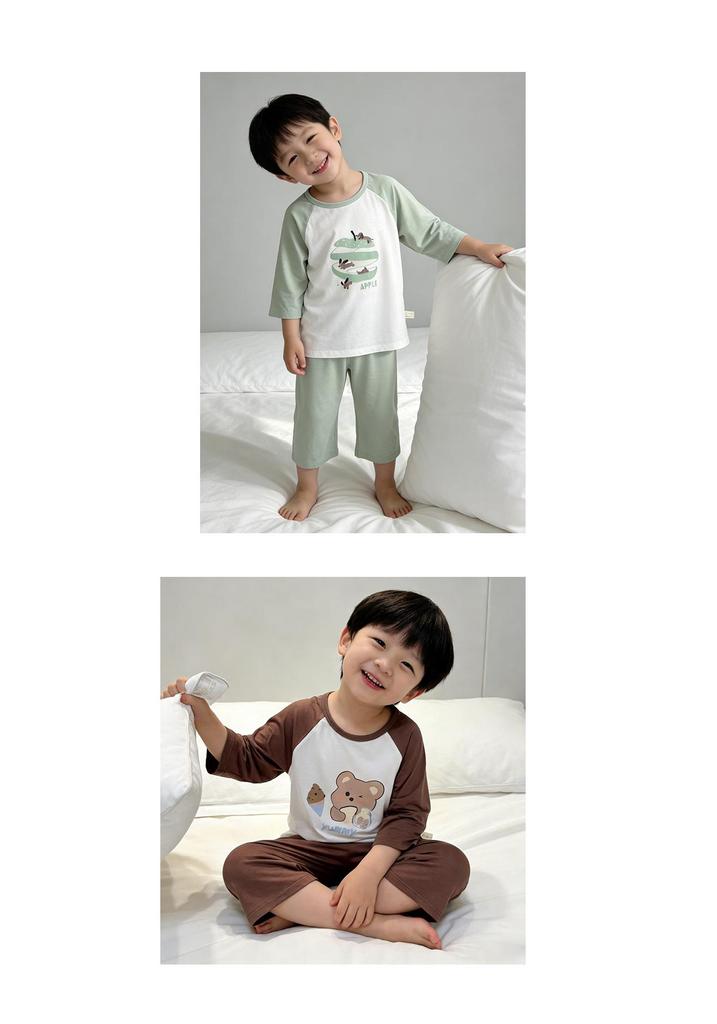 Girls' Air-Conditioned Pajama Set: 7-Point Sleeve & Pants, Ages 2-15, Sizes 80-160cm, Breathable Summer Sleepwear