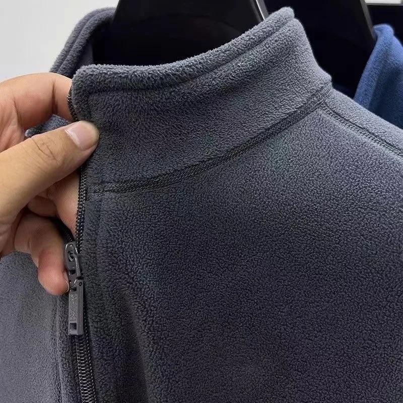 Men's Fleece Hoodie Thicken Standing Collar Zipper Cardigan Jacket Street Warm Outerwear