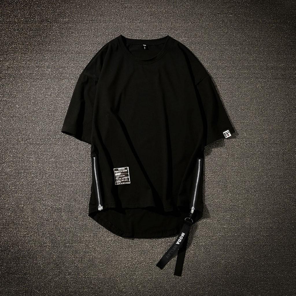 Pánské letní tričko s krátkým rukávem na zip ve stylu hip hopu na zip