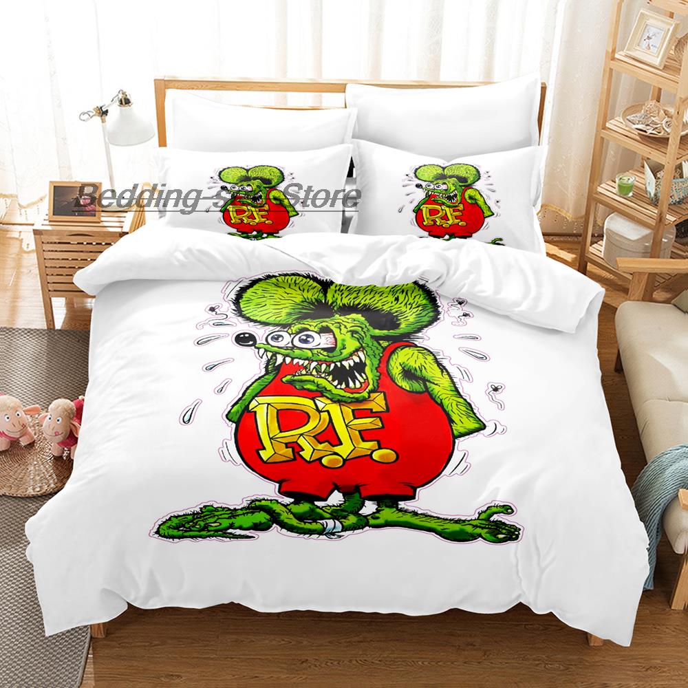 New Rat Fink Bedding Set Single Twin Full Queen King Size Bed Set Aldult Kid Bedroom Duvetcover Sets 3D Anime Bed Sheet Set
