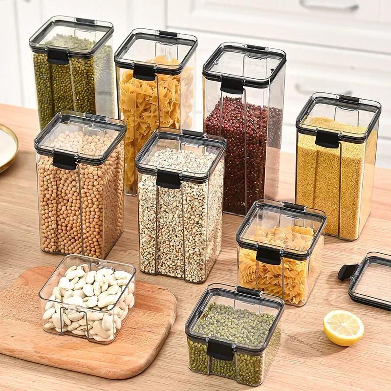 1/4Pcs Sealed Jars Kitchen Grain Storage Organizer Large Tank Plastic Moisture-proof Storage Box Household Seasoning Jars Set