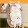 Simple Color Blocked Letter Print Student Backpack With Plush Pendant For Daily Use