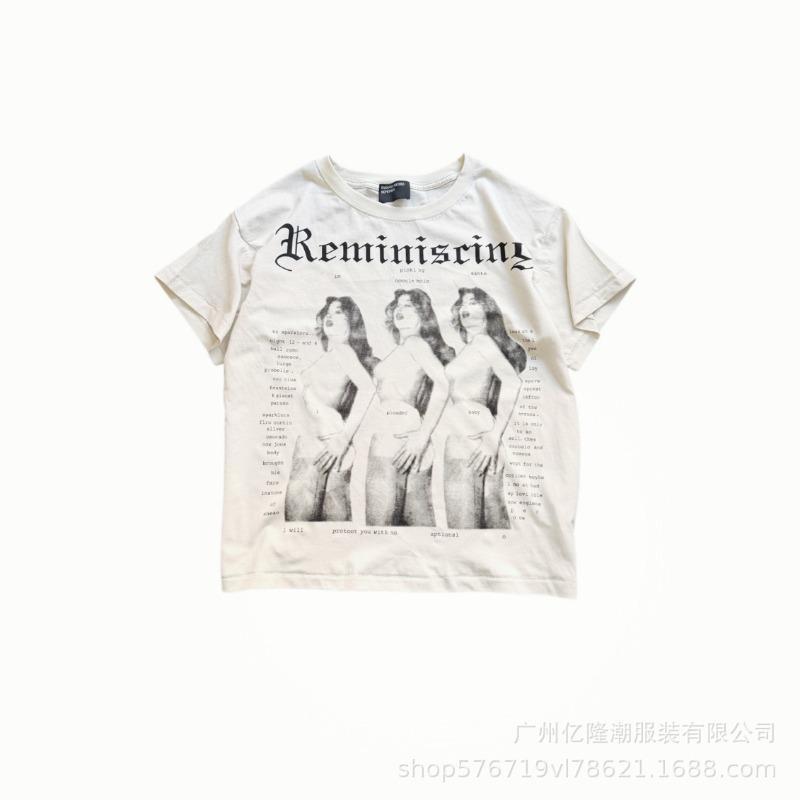 Letter printing retro portrait American tide brand loose men's and women's casual short-sleeved T-shirt tide