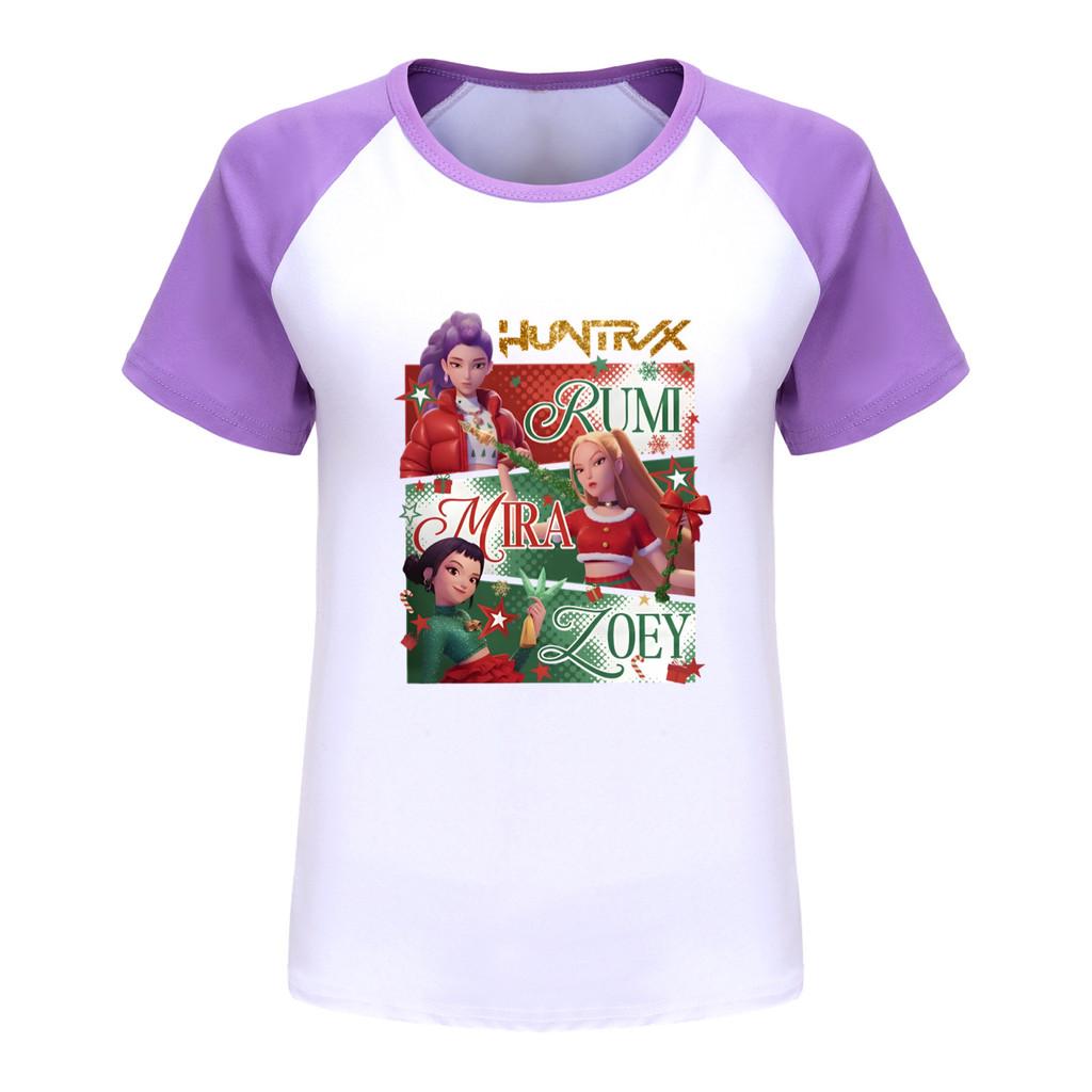 5181 Kids Girls Christmas New Year Rumi Zoey Mira Print Raglan Short Sleeves T-Shirt
