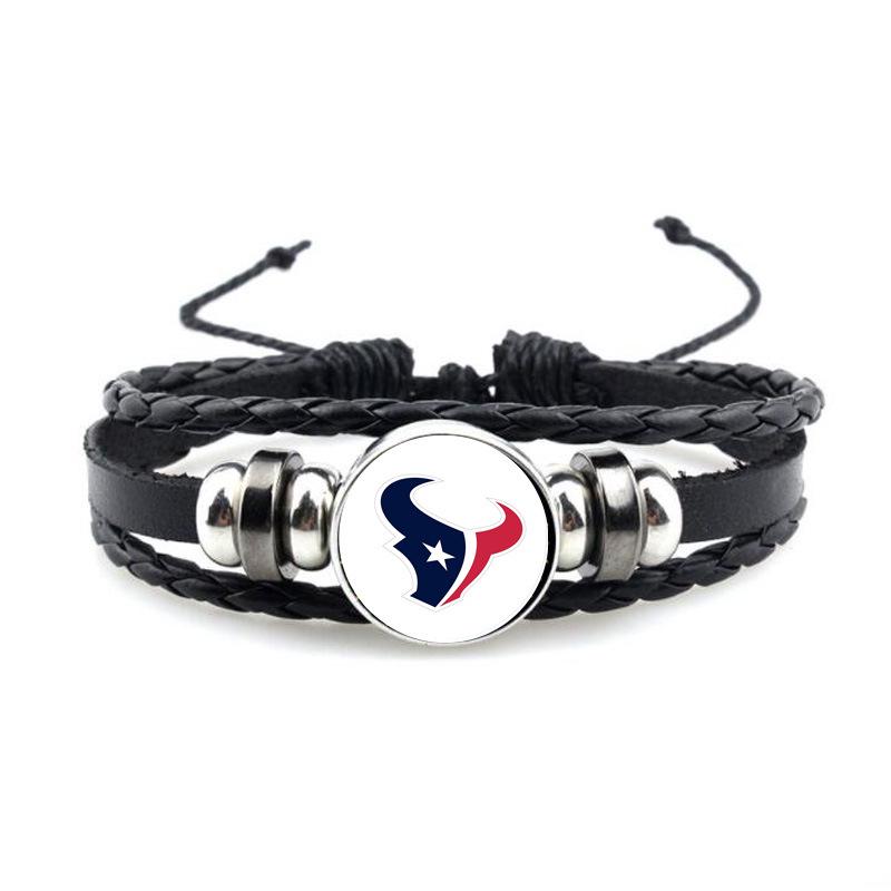 NFL 32 Teams Schwarzes Vintage-Leder-Football-Armband mit Zeit-Edelstein