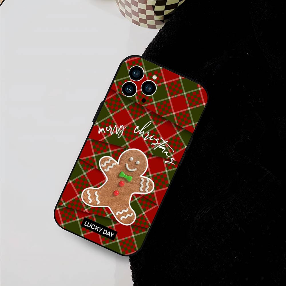 G-Gingerbread Man Christmas Phone Case For IPhone 17 Air 16 15 14 13 Pro Max 11 12 Black Silicone Cover