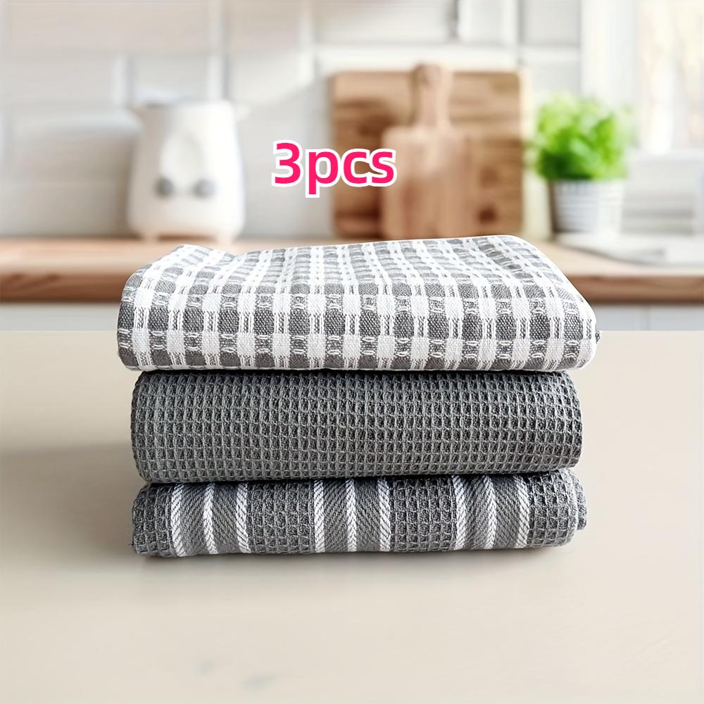 

3pcs/set Solid Color Waffle Premium Kitchen Towel Set Suitable for Wiping Dishes Absorbent Tea Towel Kitchen Dish Towel 45x60cm&3pcs серый