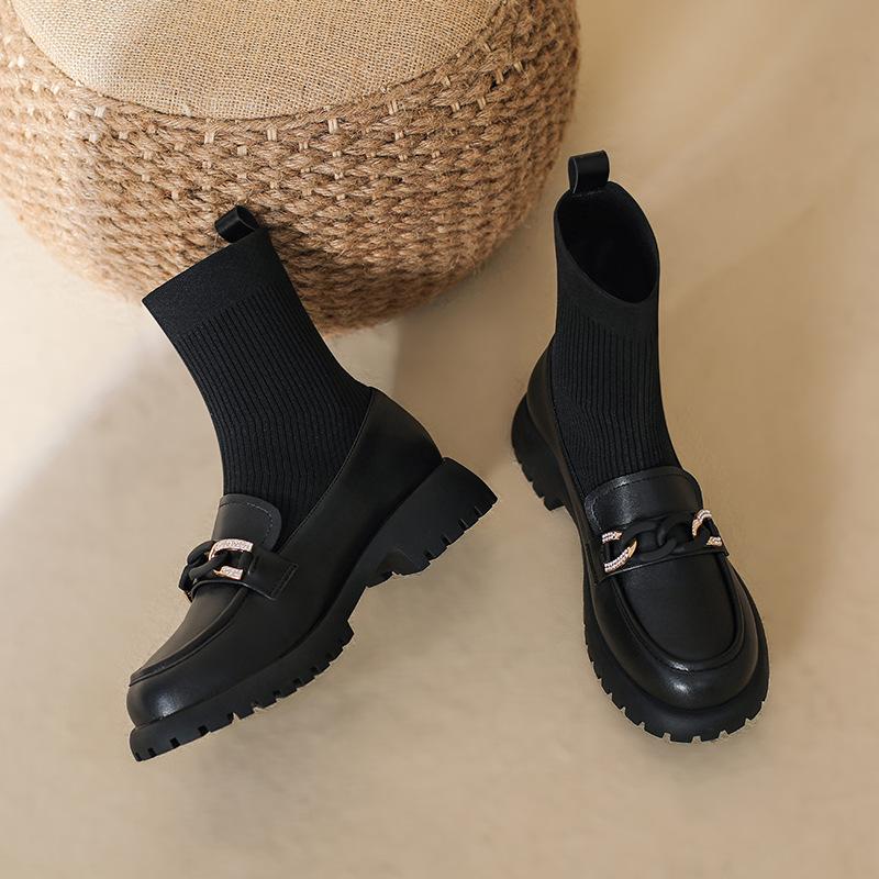 

Носки ботинки женские с мелким вырезом на толстой подошве короткие ботинки ветер колледж квадратный носок короткие ботинки дети 40 чёрный