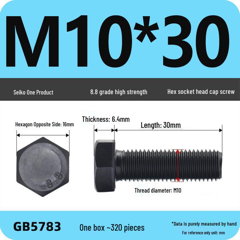Black High-Strength Grade 8.8 Hex Bolt Screw Set (M4-M12)