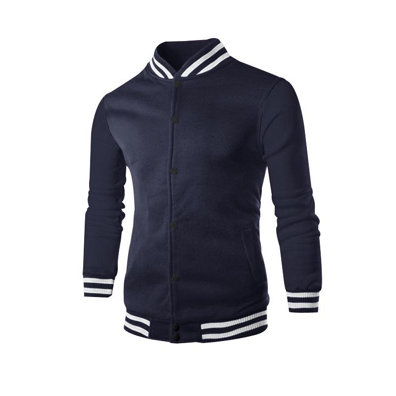 

Men s American Style Fleece Sporty Baseball Jacket with Stand Collar S темно-синього кольору