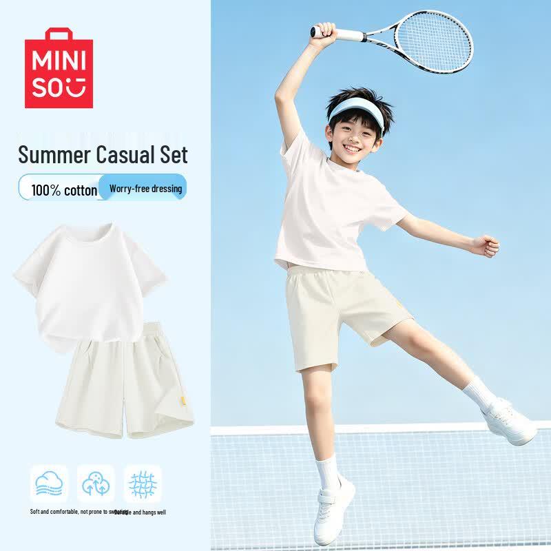 MINISO Boys' 2026 New Style Summer Cotton T-shirt & Shorts Set