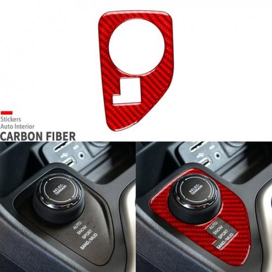Red Carbon Fiber Gear Shift Panel Multimedia Knob Cover For Jeep Cherokee 14-18
