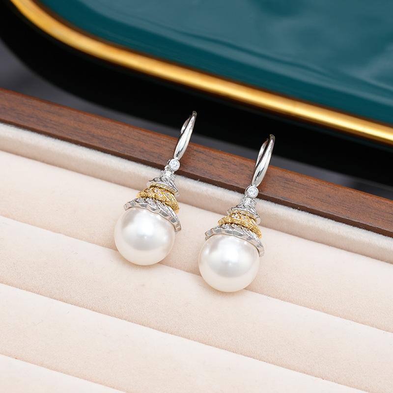 Cross-Border Champagne Gold Pearl Earrings Korean Version Of High-End Light Luxury Earrings Women'S Long Temperament Socialite Pearl Earrings