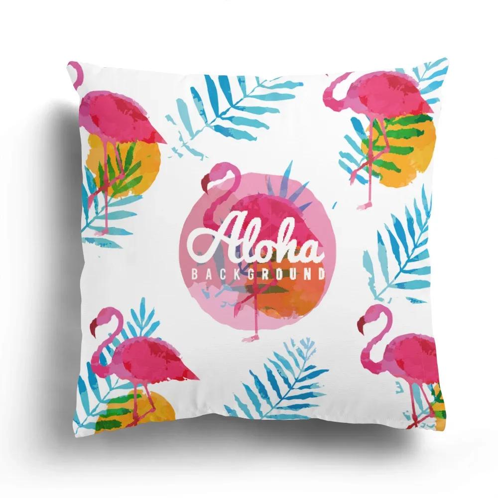 Tropical Plant Flamingo Print Pattern Cushion Cover for Home Living Room Sofa Decoration Waist  Pillowcase