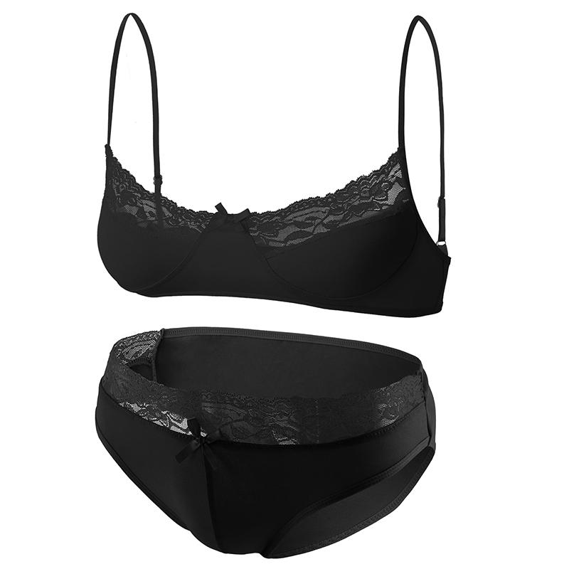 Men's Sexy Lace Adjustable Bra Briefs Set Bdsm Sissy Sex Femboy Lingerie See-Through Transparent Erotic Costume Rave Accessories