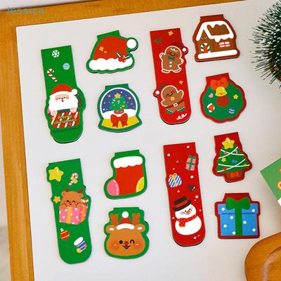 1/4Set Christmas Santa Claus Elk Snowman Magnetic Bookmarks Cute Stationery Bookmark School Office Supplies