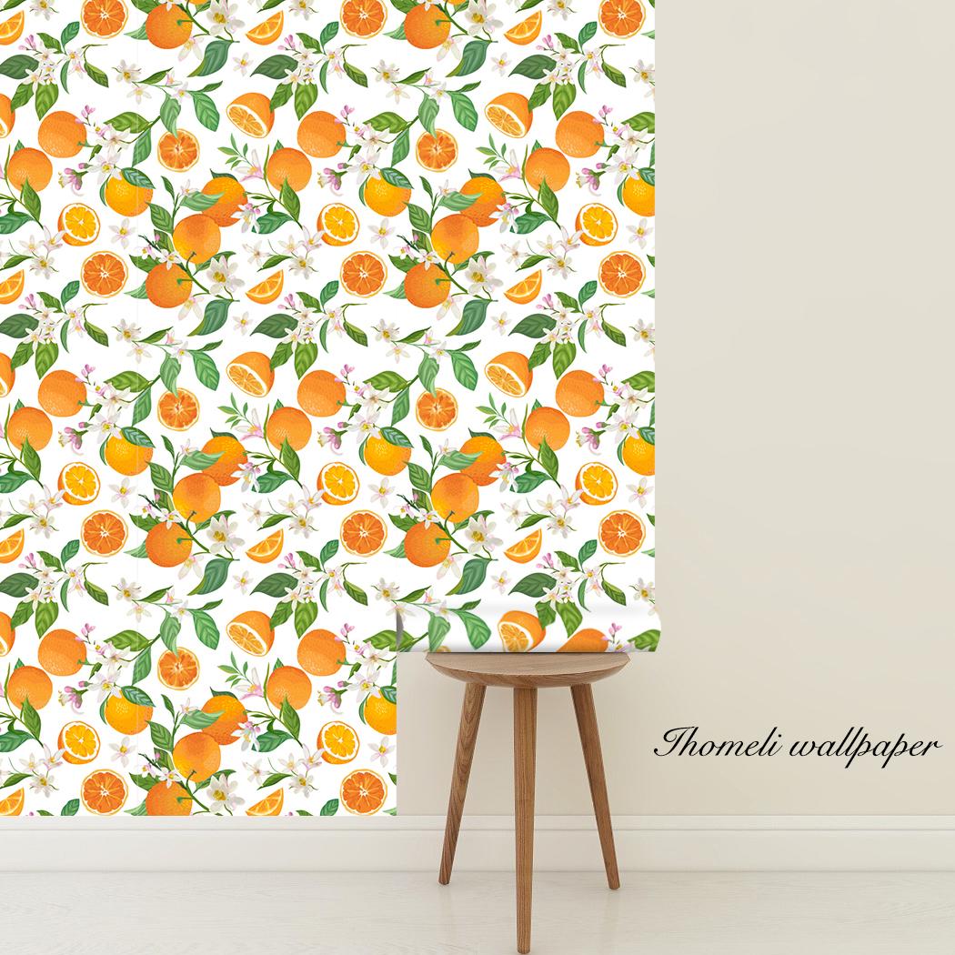 

Peel and Stick Orange Fruit Wallpaper Kitchen Decor Floral Leaves Self-Adhesive Contact Paper 45cmx3m