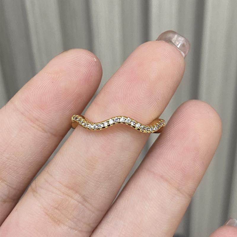 Gold-plated Seiko Full Diamond Wave Opening Ring Niche Non-fading Ring