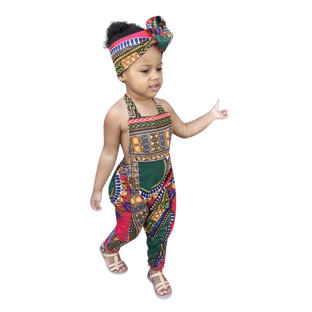 

(SU)Summer Toddler Baby Girls Sleeveless Dashiki Romper Jumpsuit Clothes