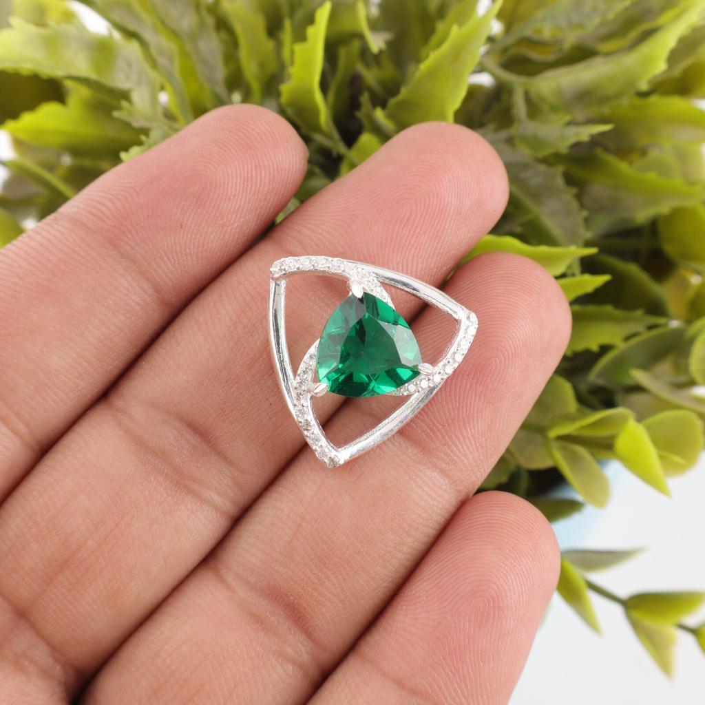 Chrome Diopside Gemstone 925 Stamped Silver Jewelry Zircon Pendant For Wedding CZP-10-1