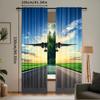 Plane Curtain Airplane Landing Takeoff Airport Runway Rosy Clouds Sky Scene Living Room Bedroom Curtains Set Of 2 Made Polyester Great Decor