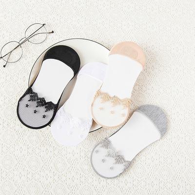 Spitzensocken Bootssocken Damen Baumwollsocken Sommer Dünne Sektion Flacher Mund Sexy Transparent Unsichtbare Socken Silikon Rutschfeste Socken Niedrige Socken