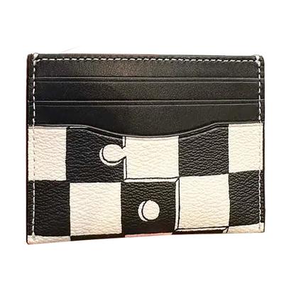 Card Case 10 Checkered Print Faux Leather And Plastic With Cowhide Women Card Case Black Chalk-White CR396-QBA16