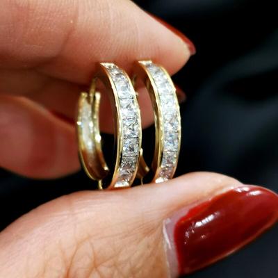 Quadratische Kubikzircon-Creolen, goldfarben, silberfarben, runder Ohrring, Modeschmuck-Accessoires