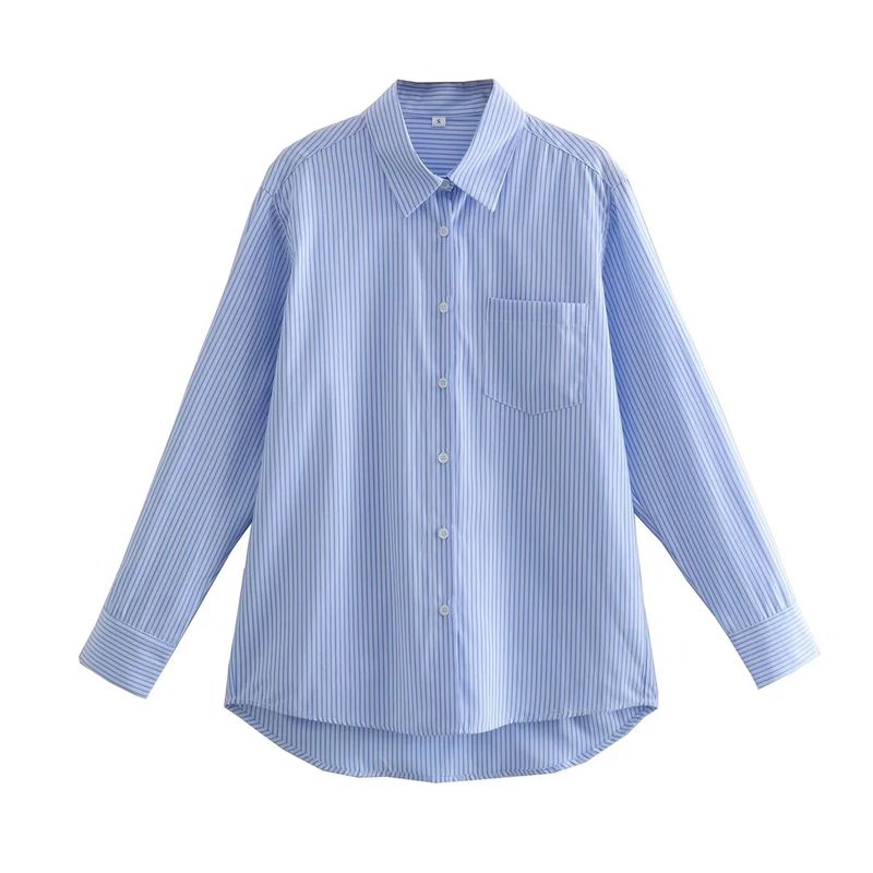 Spring New Women's Clothing Casual Style Lapel Long Sleeves Stripes Shirt 1209140 Loose Stripes Shorts