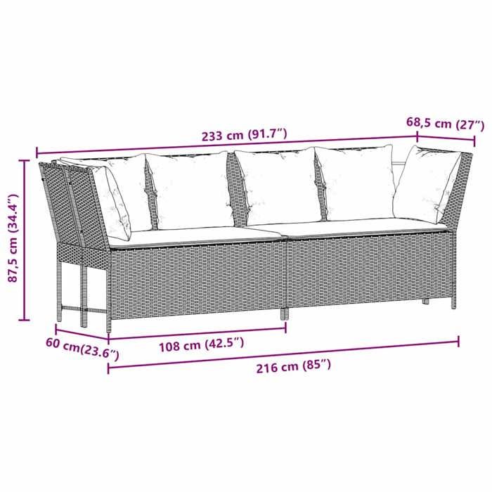 VidaXL Canapé de jardin avec coussins Gris Résine tressée, canapé d'extérieur, causeuse de jardin, meuble d'extérieur, siège 4104124
