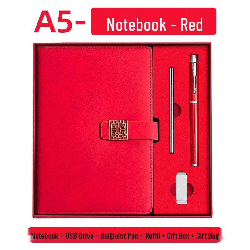 A5 Business Leather Notebook with Logo and Buckle - Gift Box Included