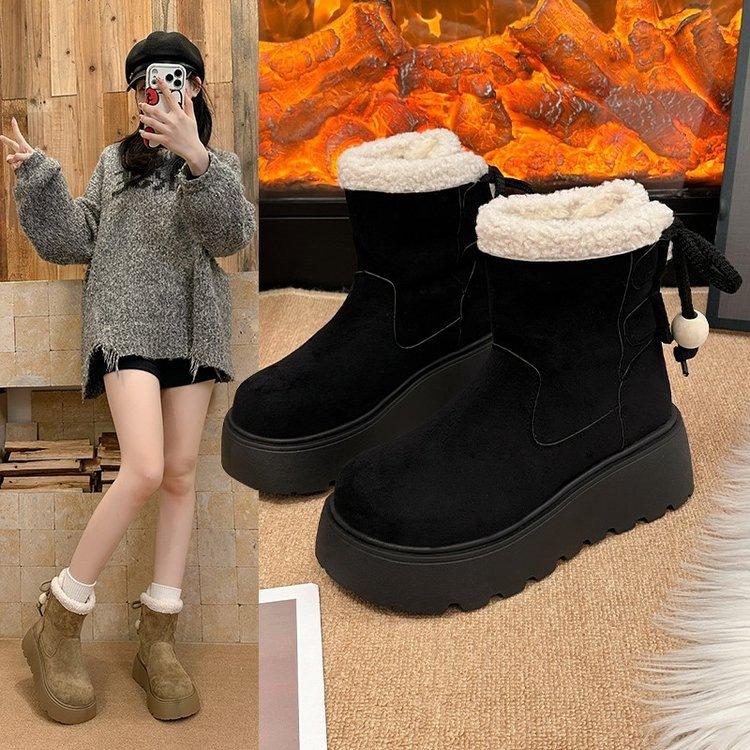 Thick-soled heightening snow boots winter new plush warm fluffy short boots small snow cotton shoes
