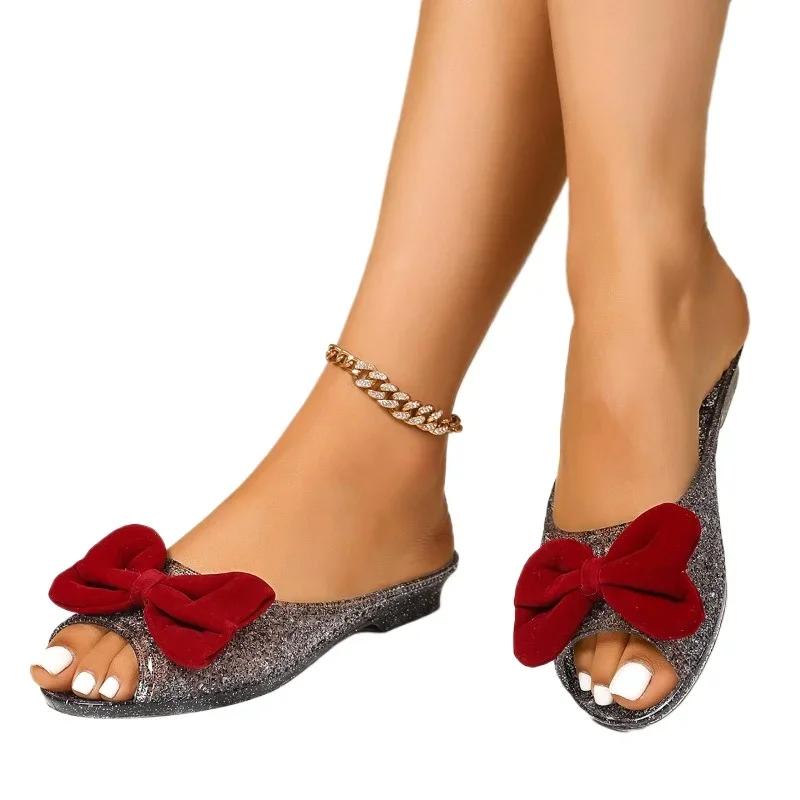 Fashion Ladies Shoes 2025 Hot Sale Open Toe Shallow Slippers Women Fashion Outdoor Butterfly-knot Summer New Daily Non-Slip Flat Slipper