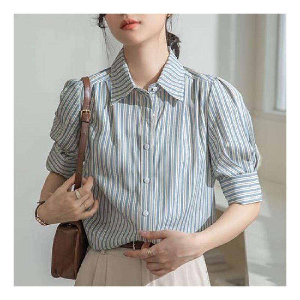 Navava Casual Stripe Puff Short Sleeve Shirt Nb2072