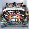 Merry Christmas Snowman Decor Bedding Duvet Cover Set Duvet Cover Pillowcases  (1*Duvet Cover 2*Pillowcases, Without Duvet Insert)