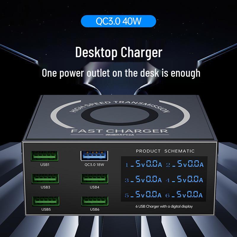 Cross-Border Multi-Port Charger with QC3.0 - Six-in-One USB Desktop Charging Station