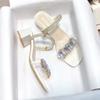 Fashion Fashion Rhinestone Decor Sandals for Women Summer 2025 Square Toe Thick Heel Slippers Woman Korean Transparent Pvc Jelly Slides