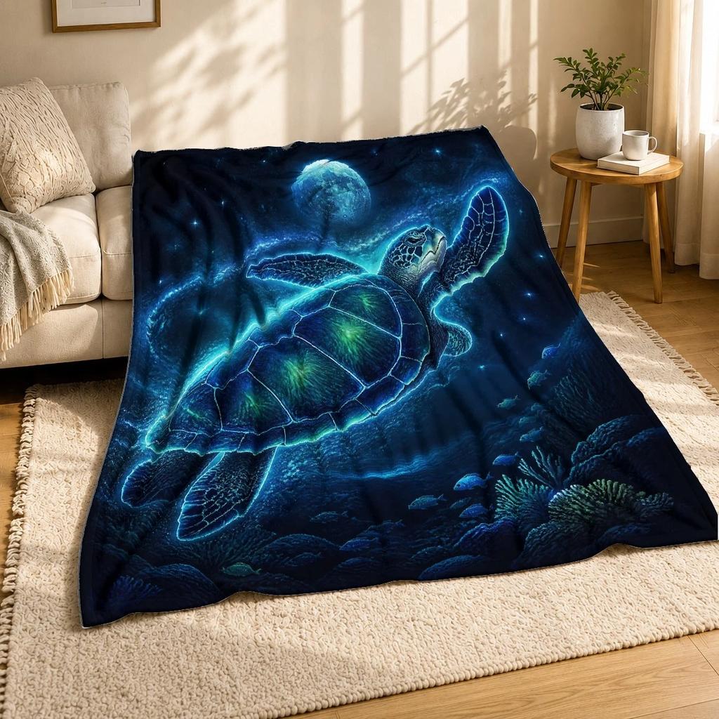 Cosmic Sea Turtle Coral Fleece Blanket