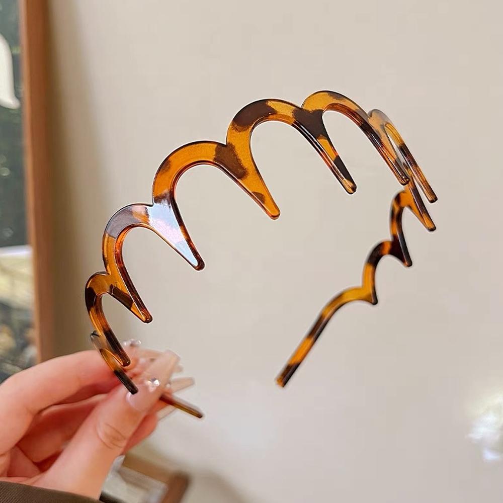 1/2 Stück Welle Rutschfeste Stirnbänder Damen Mode Leopardenmuster Gezackt Elastisch Kunststoff Schwarz Haarband Mädchen Wellig Make-up Kopfschmuck