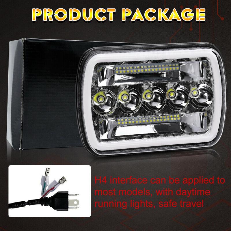 Vierkante 7-inch Koplampen 5x7 Met Opening Angel Eye Tweekleurig Groot- en Dimlicht Lamp Voor Jeep Wrangler Off-road Truck DRL Koplampen