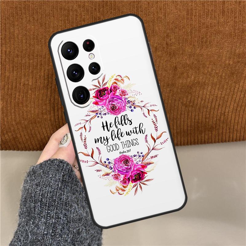 Bibelvers Glaube Jesus Kreuz Handyhülle Für Samsung Galaxy S25 Ultra S9 S10 S20 S21 S22 Plus S24 FE S23 Ultra Rückseite