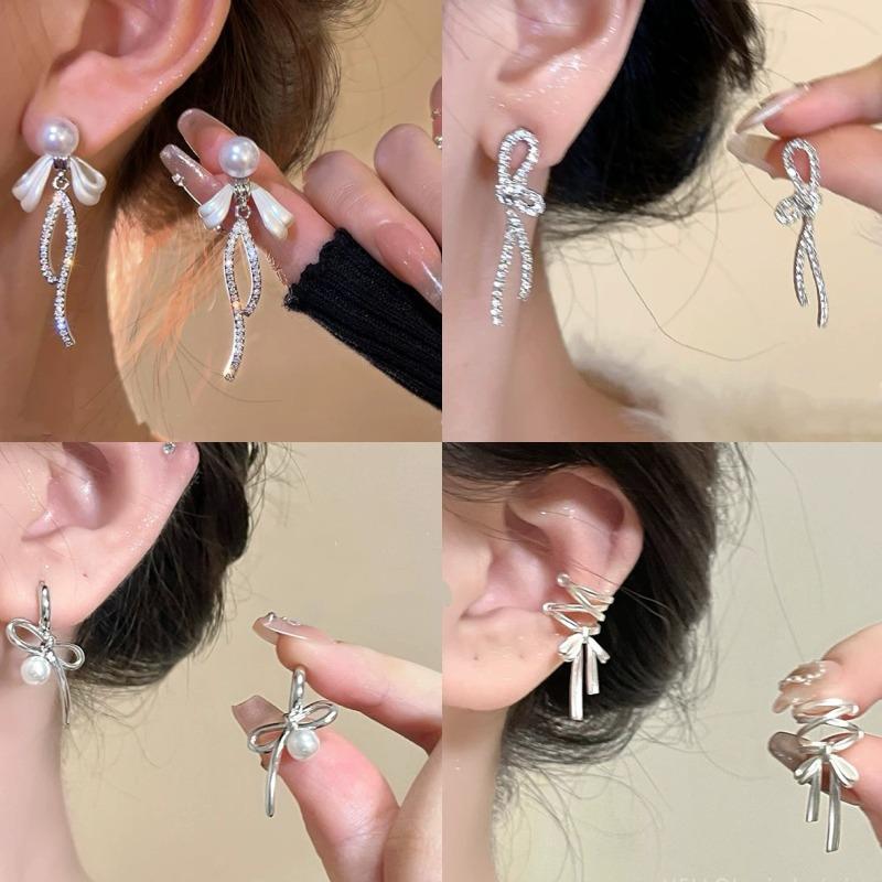 Silver Needle Korean Diamond Bow Earrings Versatile Fashion Temperament Earrings Niche Design Earrings Light Luxury Premium Sense