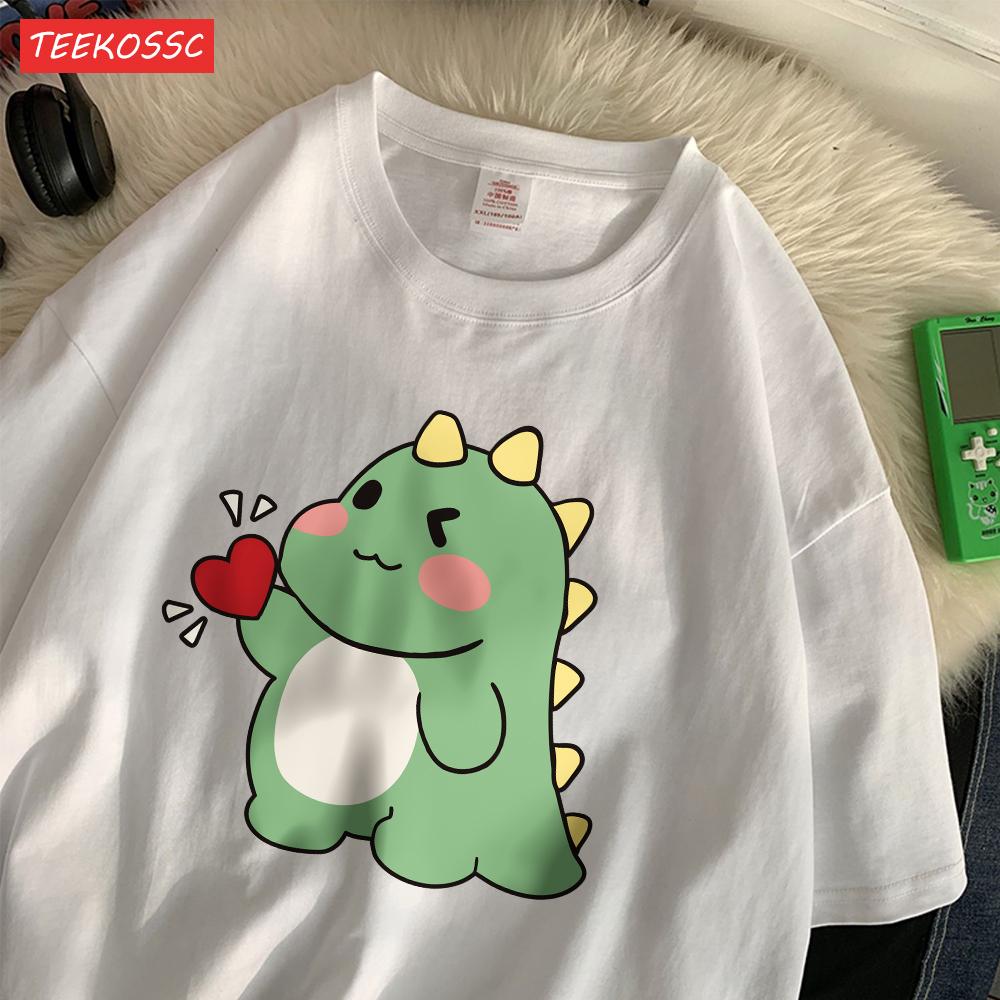 Trend Cotton WomenS TShirts Cute Little Dinosaur Confesses Love Printing Tee Shirts Soft Loose ONeck Summer Female Clothes