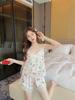 Summer New Pajamas Women's Ice Ribbon Chest Pad Printing Series Short Hanging Shorts Pure Desire Wind Lace Loungewear Set