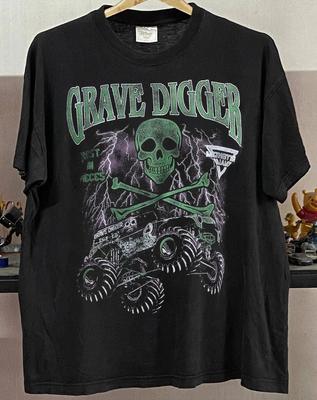 Reedycja Grave Digger Monster Jam Lata 90 Czarny T-shirt Krótki rękaw Vtg S-5XL Unisex T-shirt