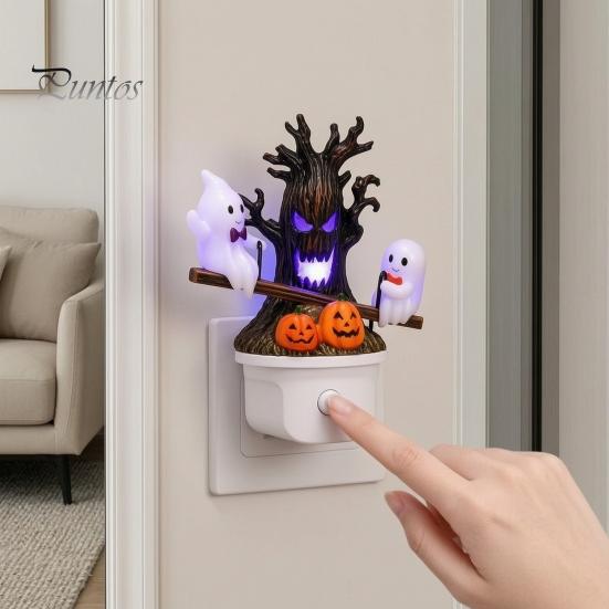 Soft Glow Night Light Halloween Light, Plug-in Resin Seesaw Ghost And Dead Tree Indoor Lighting Lamp, Waterproof Spooky Decor for Bedroom, Party