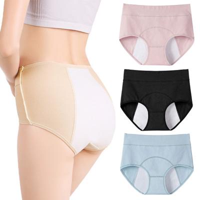 Women Panties Solid Color Plus Size Butt-lifted High Waist Seamless Elastic Period Prevent Leakage Briefs