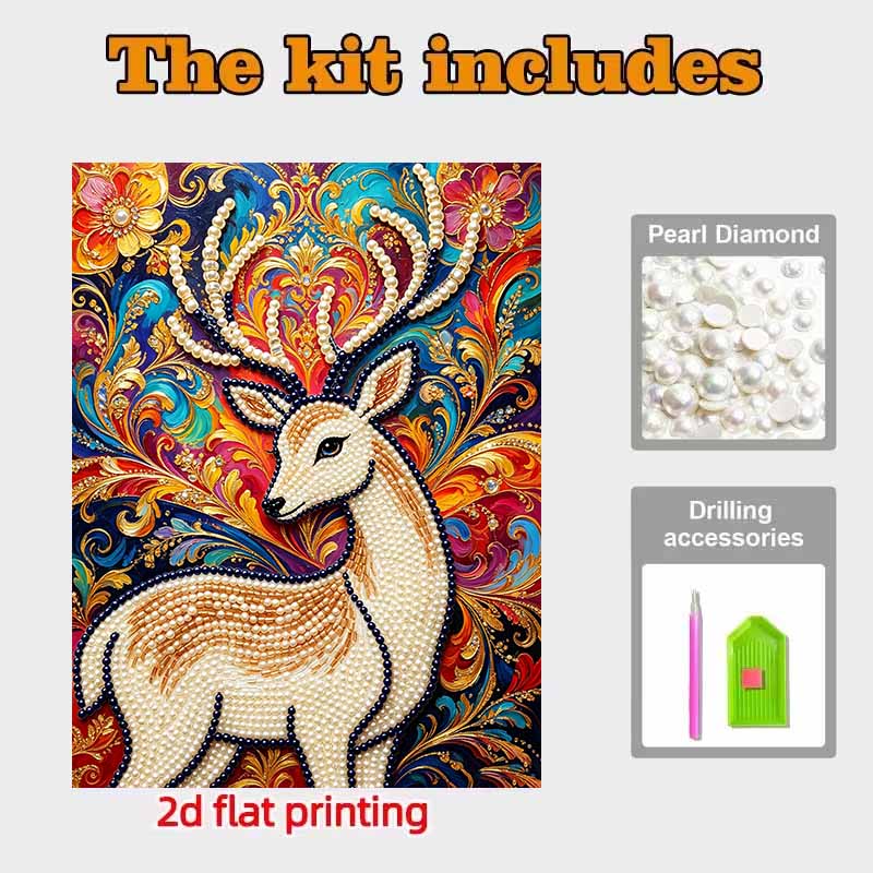 Pearl Painting Art Painting Kit for Adults and Beginners, Vivid Colorful Deer Sparkling Painting Craft Home Wall Decor Handmade Gift Art Piece