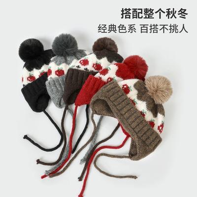 Herbst- und Winter-Jacquard-Strickmütze im Maillard-Stil Damen vielseitig warm Ohrenschutz Kälteschutz Mode vielseitig Bommel Kältemütze